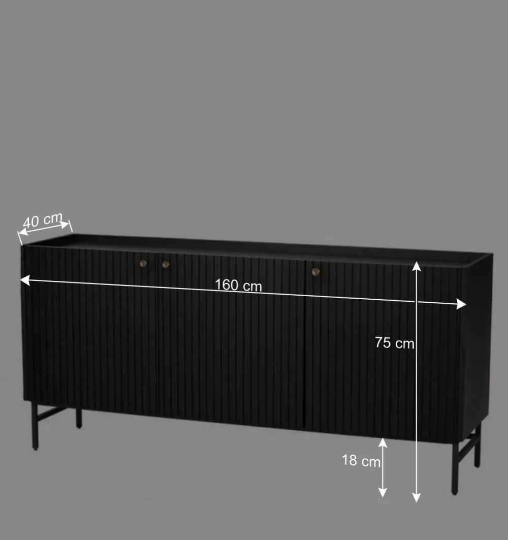 Wohnen Sideboards & Kommoden|Wohnzimmerschränke*3-türiges Sideboard in Schwarz - Hemorian