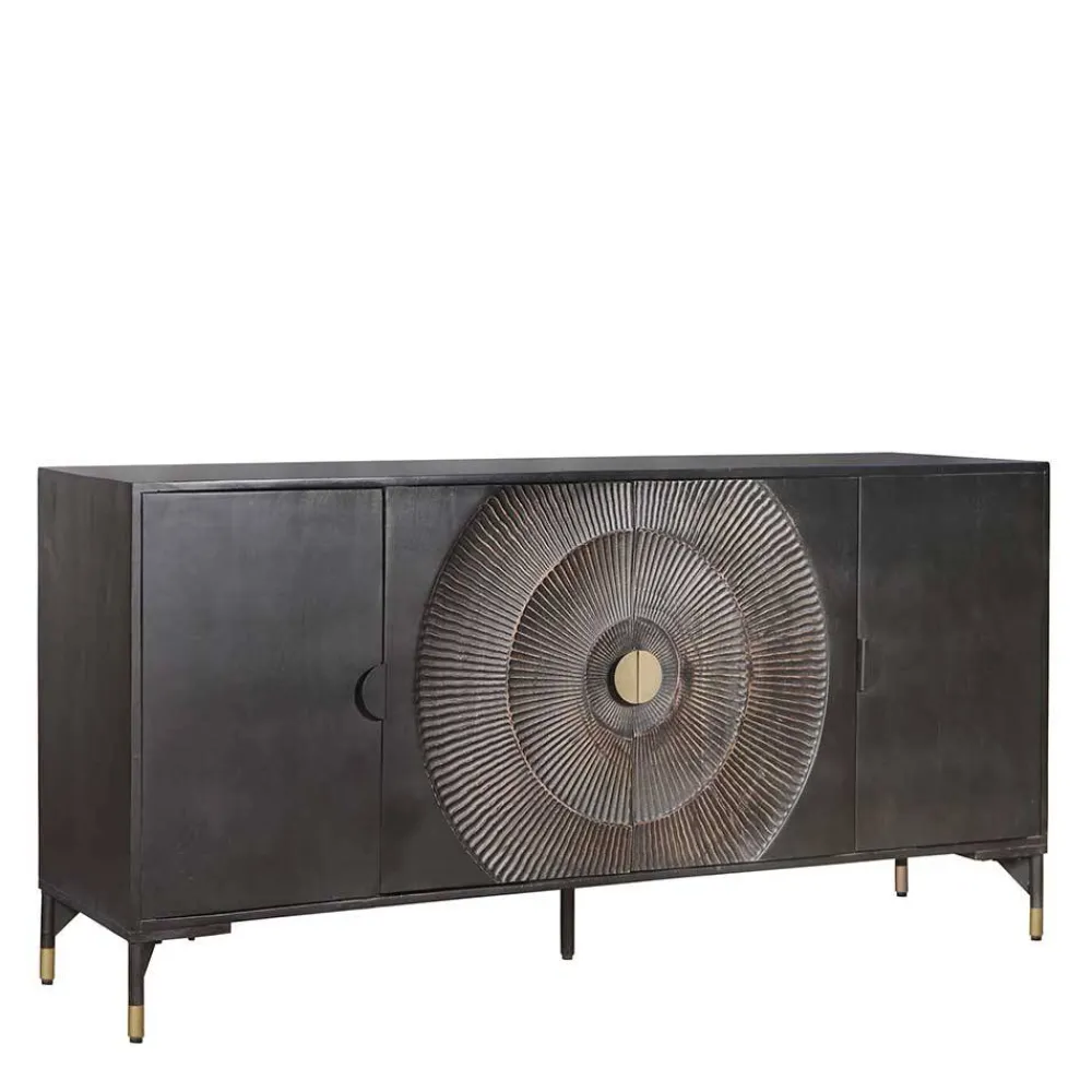 Wohnen 4-türiges Sideboard in Schwarz und Messing - Alkatar