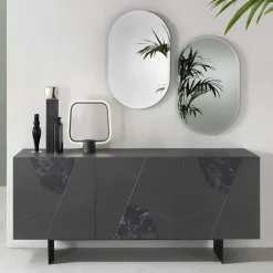 Wohnen Küchenschränke|Designermöbel*3-türiges Sideboard mit Marmor Einsätzen Schwarz - Wakes