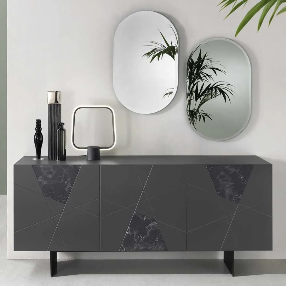 Wohnen Küchenschränke|Designermöbel*3-türiges Sideboard mit Marmor Einsätzen Schwarz - Wakes