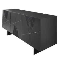 Wohnen Küchenschränke|Designermöbel*3-türiges Sideboard mit Marmor Einsätzen Schwarz - Wakes
