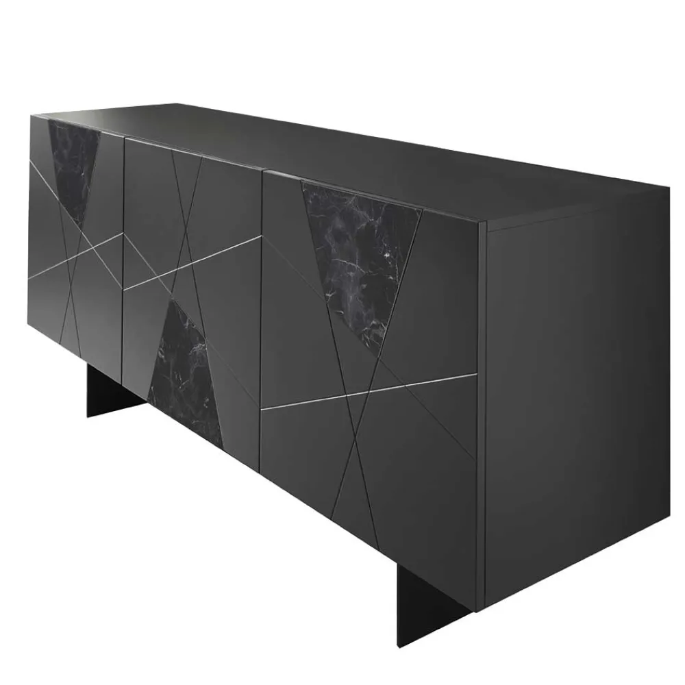 Wohnen Küchenschränke|Designermöbel*3-türiges Sideboard mit Marmor Einsätzen Schwarz - Wakes