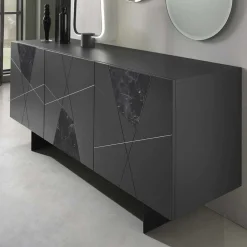 Wohnen Küchenschränke|Designermöbel*3-türiges Sideboard mit Marmor Einsätzen Schwarz - Wakes