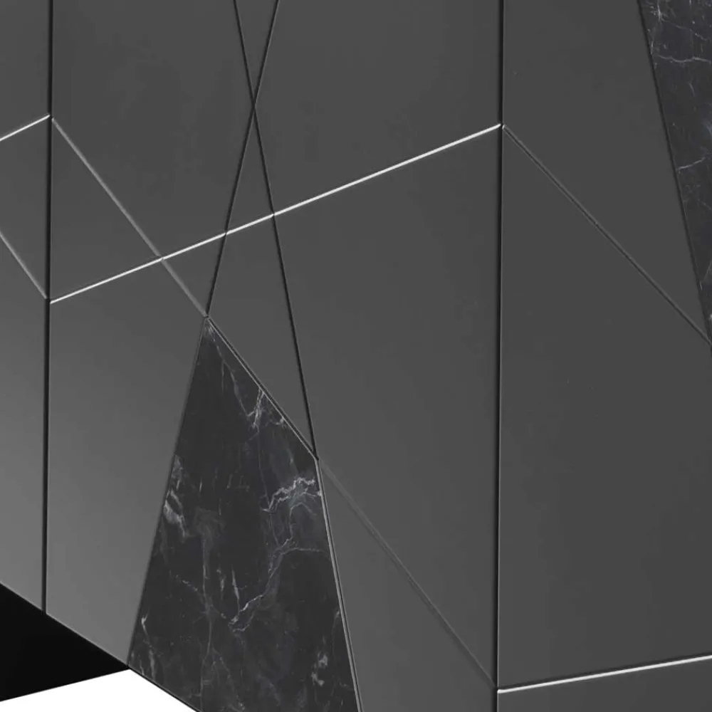 Wohnen Küchenschränke|Designermöbel*3-türiges Sideboard mit Marmor Einsätzen Schwarz - Wakes