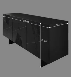 Wohnen Küchenschränke|Designermöbel*3-türiges Sideboard mit Marmor Einsätzen Schwarz - Wakes