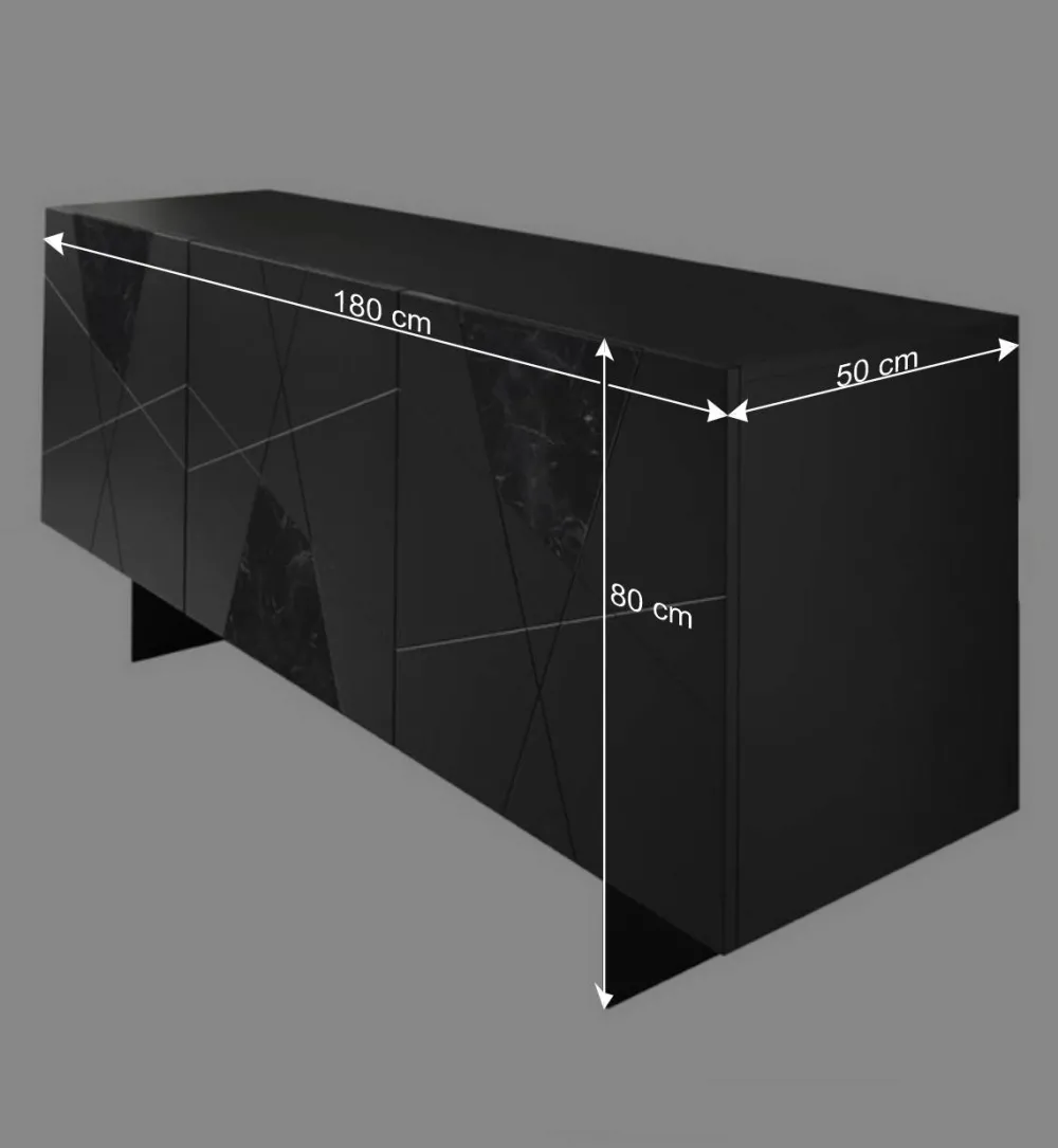 Wohnen Küchenschränke|Designermöbel*3-türiges Sideboard mit Marmor Einsätzen Schwarz - Wakes