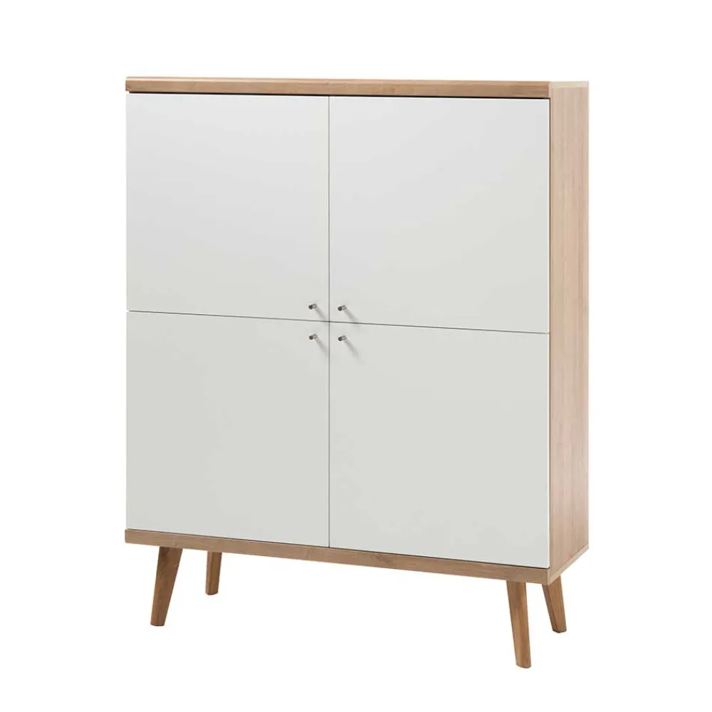 Wohnen 4-türiges Skandi Highboard in Weiß & Eiche - Cablos
