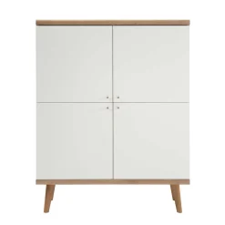Wohnen 4-türiges Skandi Highboard in Weiß & Eiche - Cablos