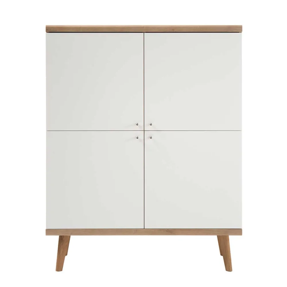 Wohnen 4-türiges Skandi Highboard in Weiß & Eiche - Cablos