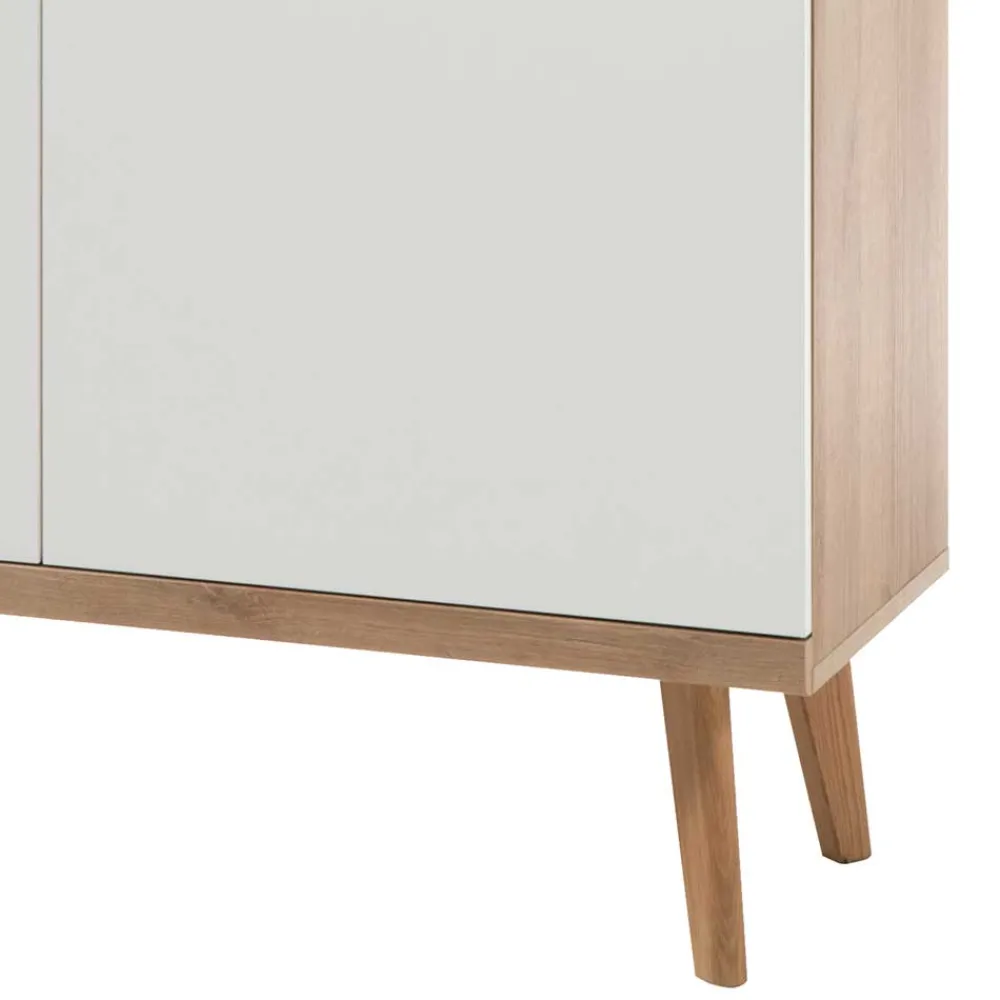 Wohnen 4-türiges Skandi Highboard in Weiß & Eiche - Cablos