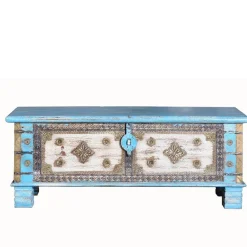 Wohnen Truhe in Blau Antikweiß Bronze Braun - Olavio