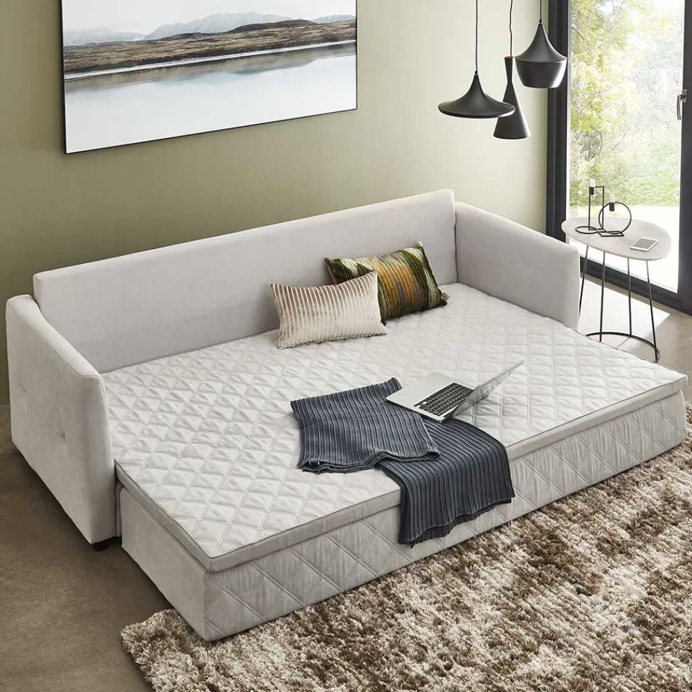 Wohnen TTF Ausziehcouch in Hellgrau Stoff - Cyras