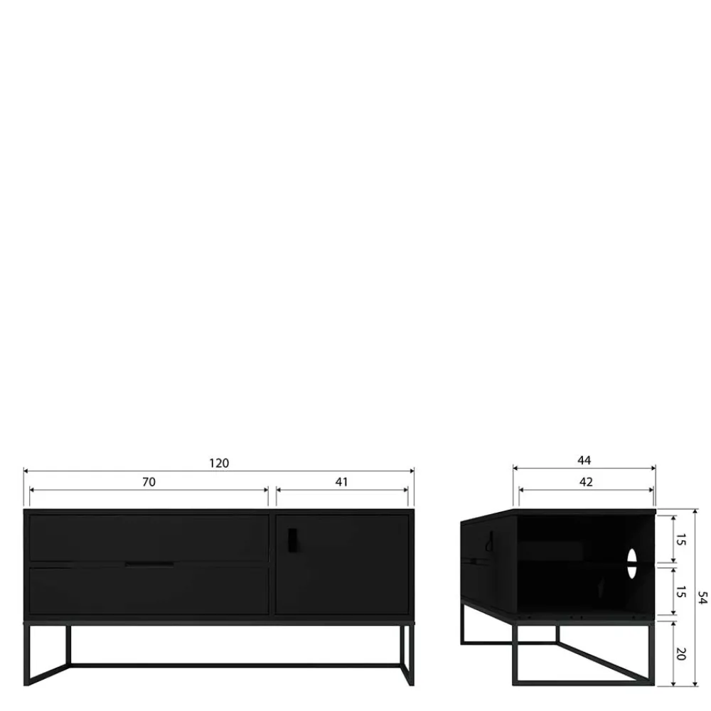 Wohnen TV Board - teilmassiv in Schwarz - Almery