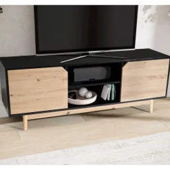 Wohnen TV Board in Eiche und Schwarz - Heraklion