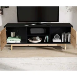 Wohnen TV Board in Eiche und Schwarz - Heraklion