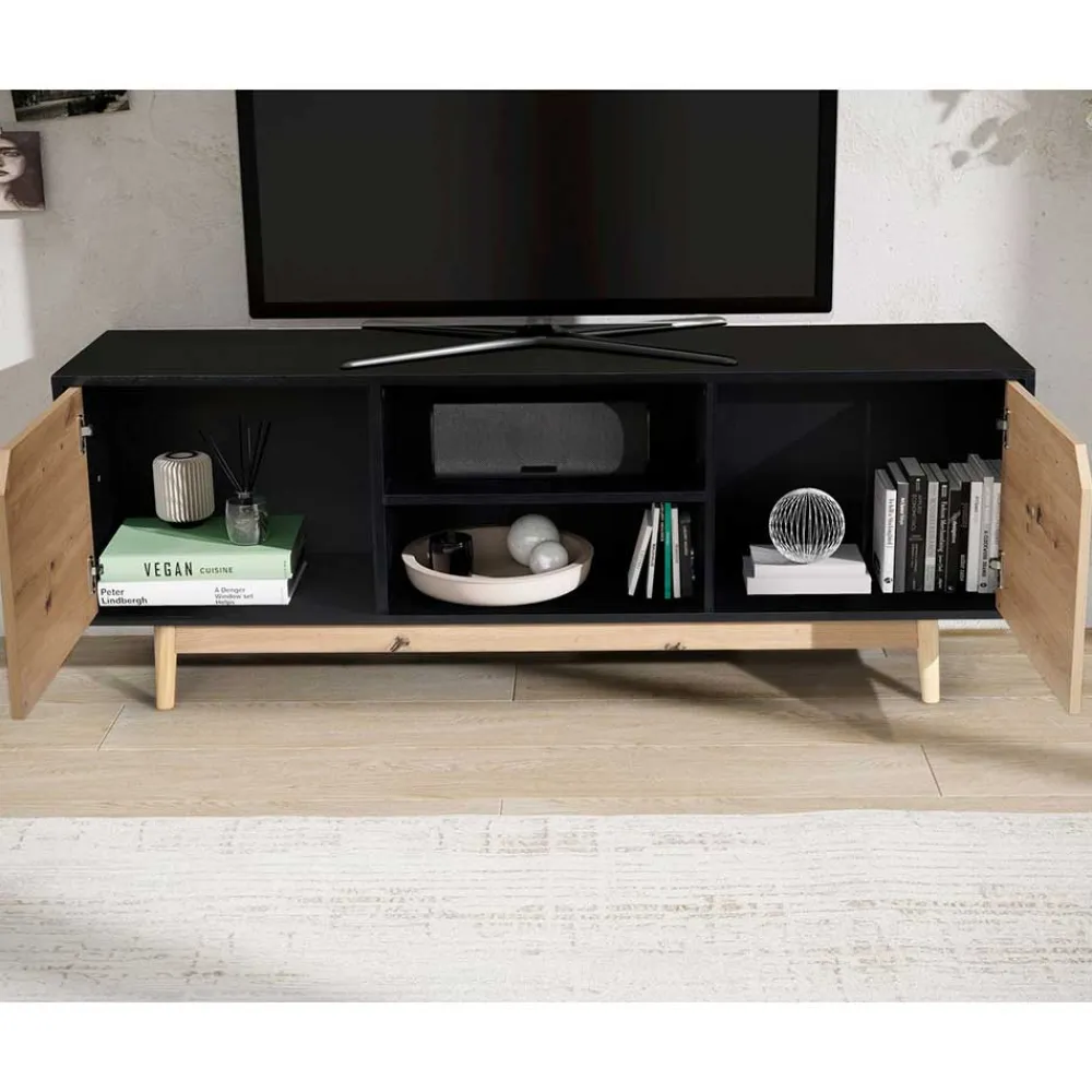 Wohnen TV Board in Eiche und Schwarz - Heraklion