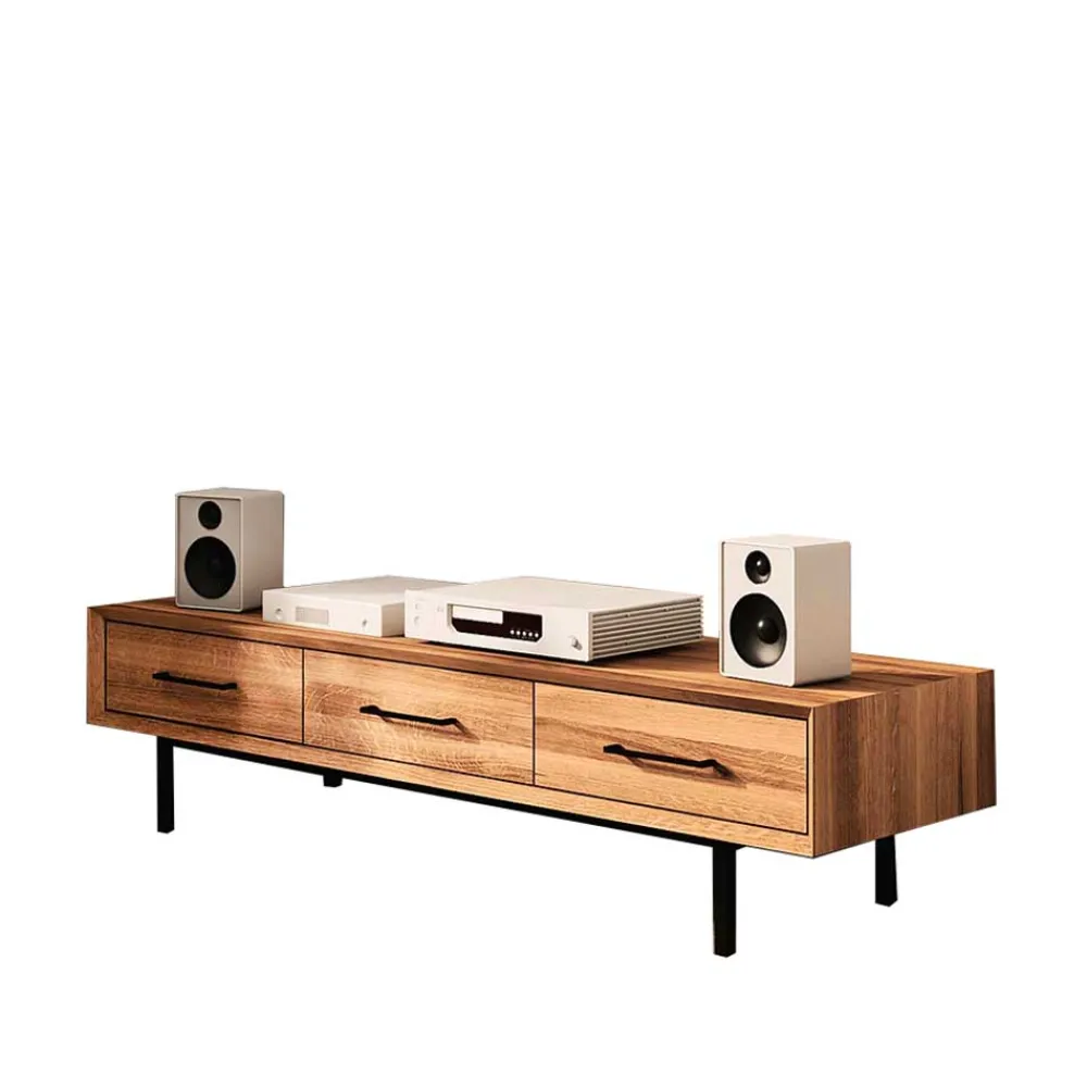 Wohnen TV Board mit drei Schubladen aus Wildeiche - Kerfa