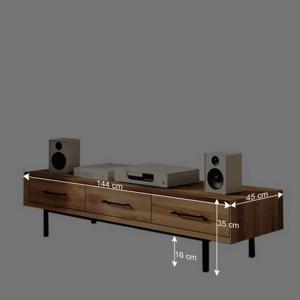 Wohnen TV Board mit drei Schubladen aus Wildeiche - Kerfa