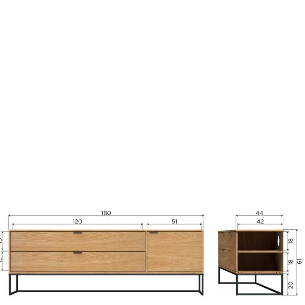 Wohnen TV Kommode in Eiche Natur Dekor - Ariadelco