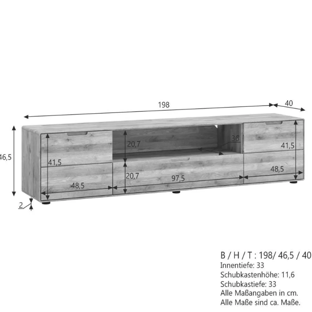 Wohnen TV Lowboard aus Massivholz Wildeiche - Holiday