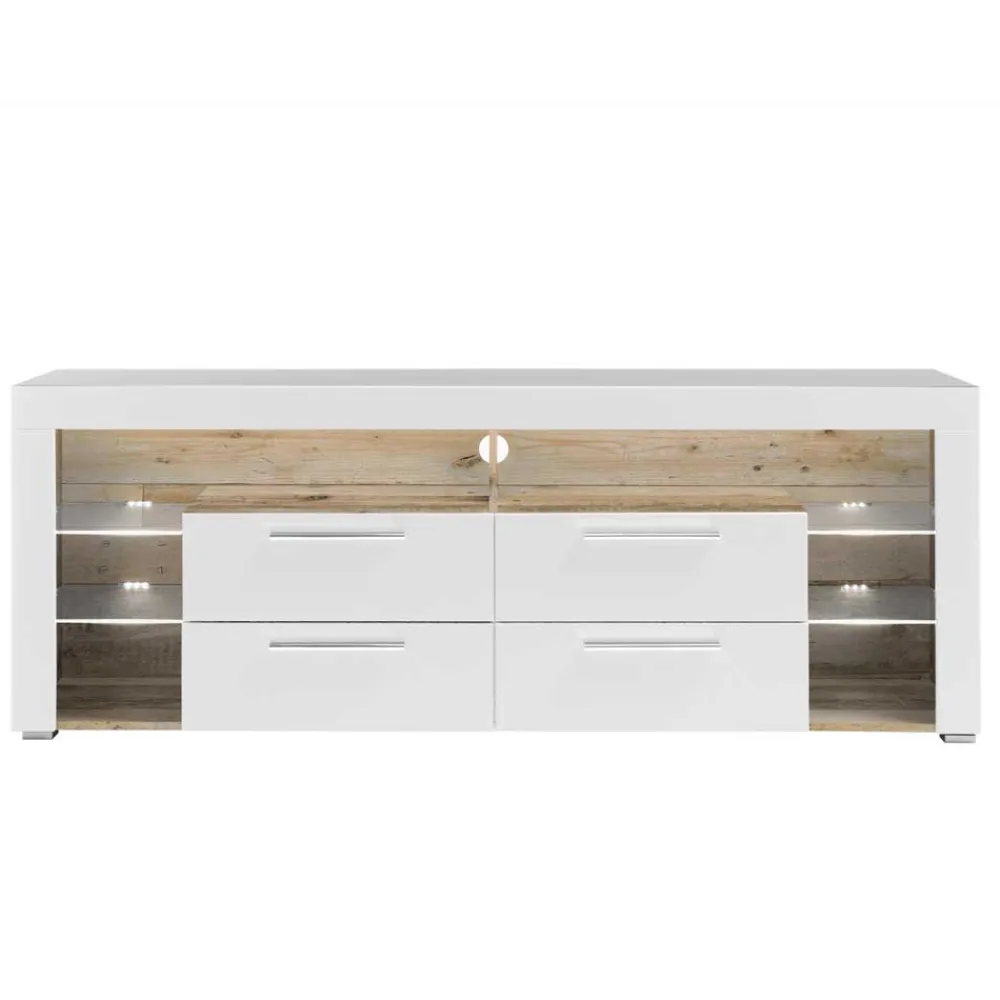 Wohnen Sideboards & Kommoden|Tv & Hifi-Möbel*TV Lowboard in Weiß HG & Holz Antik Dekor - Masina
