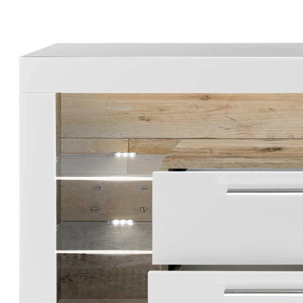 Wohnen Sideboards & Kommoden|Tv & Hifi-Möbel*TV Lowboard in Weiß HG & Holz Antik Dekor - Masina