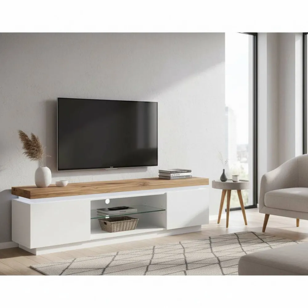 Wohnen TV Tisch Stijn mit Wildeiche Massivholz