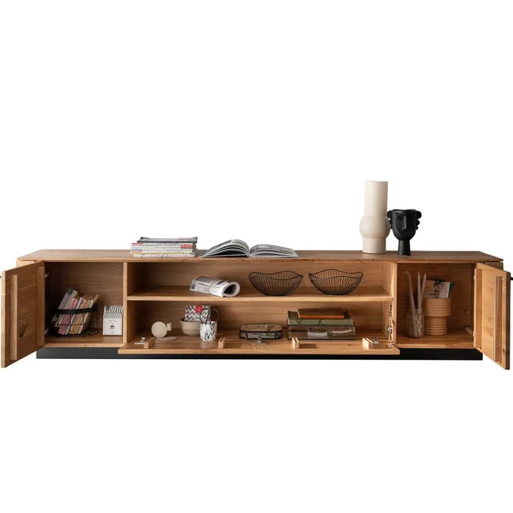 Wohnen Tv & Hifi-Möbel|Tv & Hifi-Möbel*TV Unterschrank aus Wildeiche mit Metallgriffen - Ilfred