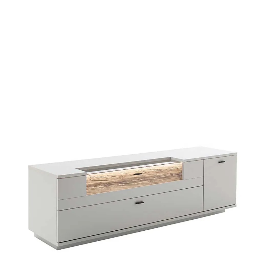 Wohnen Tv & Hifi-Möbel|Tv & Hifi-Möbel*TV Unterschrank in Lichtgrau mit Wildeiche - Apulco