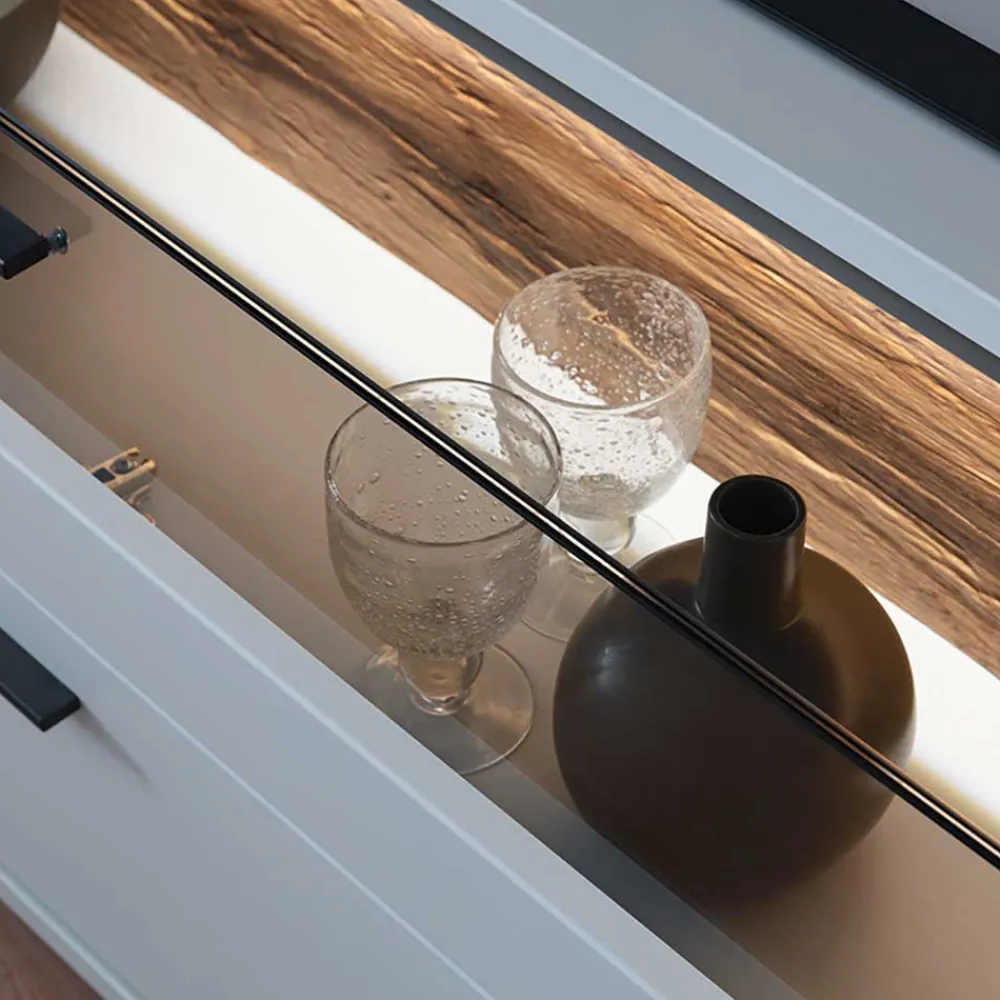 Wohnen Tv & Hifi-Möbel|Tv & Hifi-Möbel*TV Unterschrank in Lichtgrau mit Wildeiche - Apulco