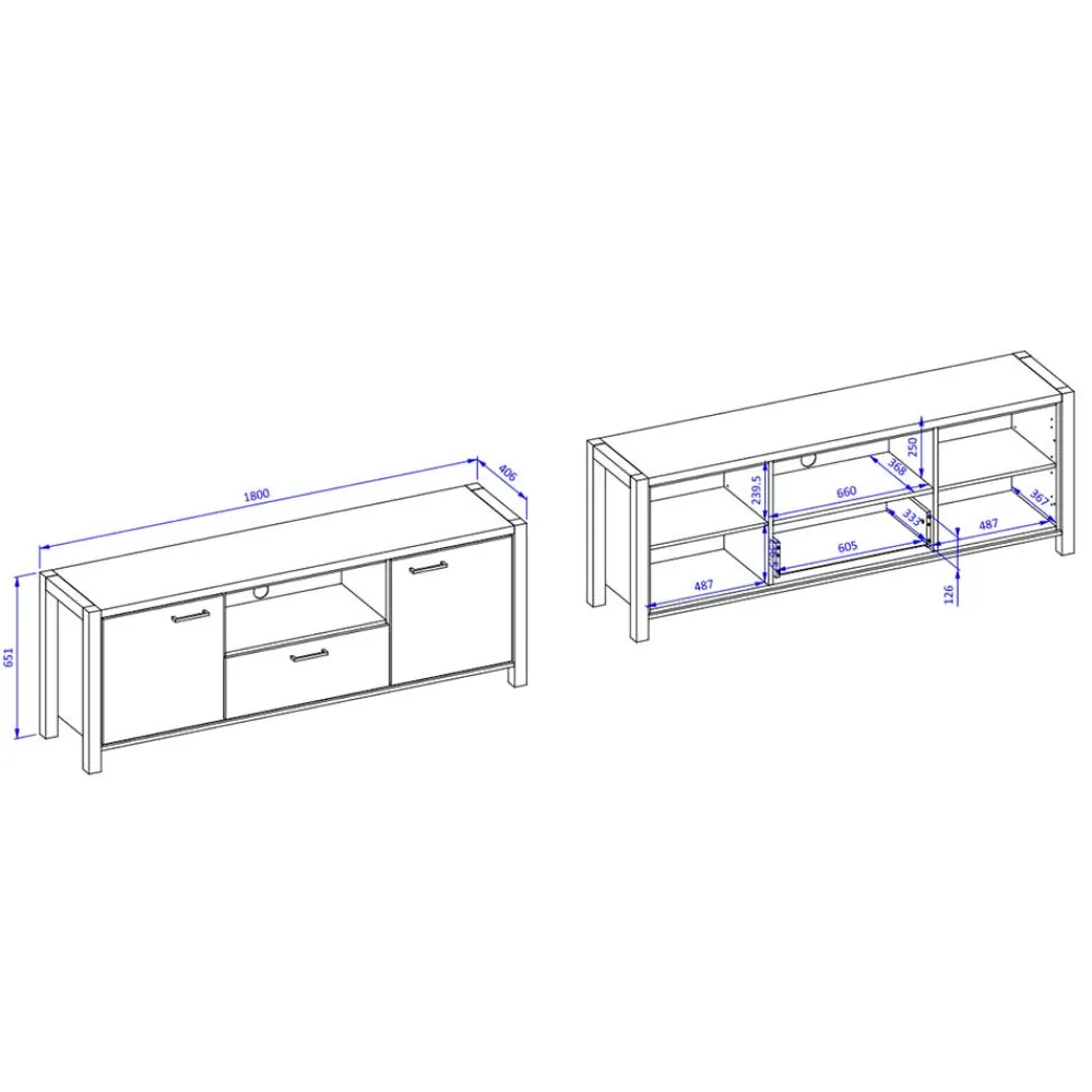 Wohnen Tv & Hifi-Möbel|Tv & Hifi-Möbel*TV Unterschrank mit 1,80 m Breite - Zavorra