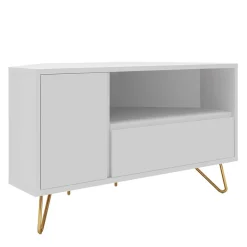 Wohnen Skandinavische Möbel|Sideboards &amp; Kommoden*TV-Board für die Ecke in Weiß &amp; Gold - Patinca