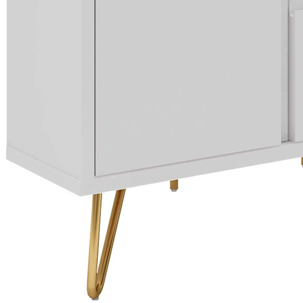 Wohnen Skandinavische Möbel|Sideboards & Kommoden*TV-Board für die Ecke in Weiß & Gold - Patinca