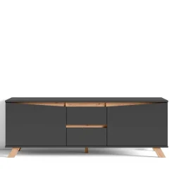 Wohnen Skandinavische Möbel|Sideboards & Kommoden*TV-Lowboard in Anthrazit mit Wildeiche - Operatiu