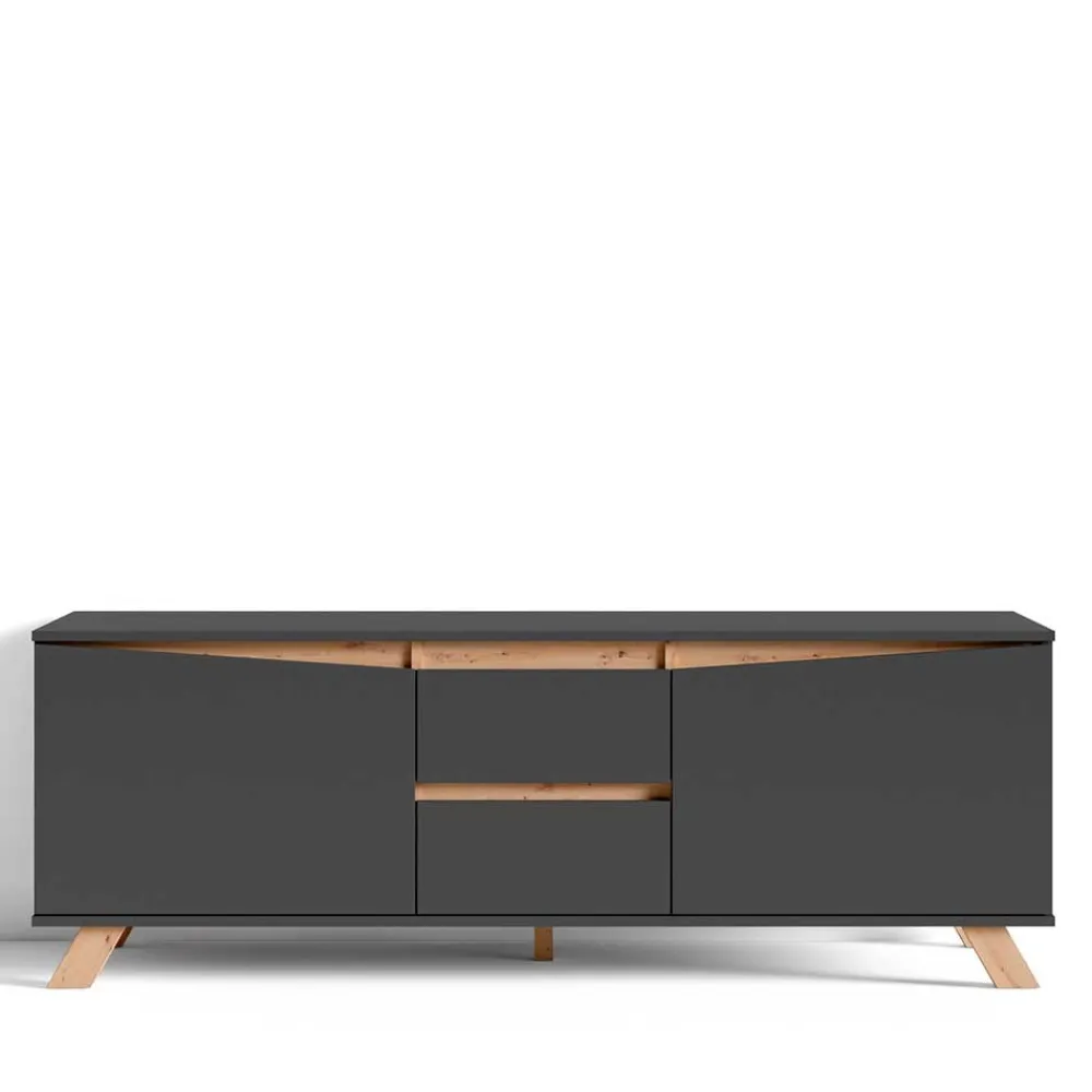 Wohnen Skandinavische Möbel|Sideboards & Kommoden*TV-Lowboard in Anthrazit mit Wildeiche - Operatiu