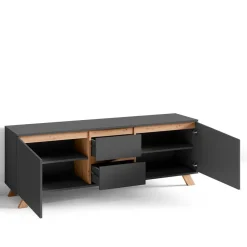 Wohnen Skandinavische Möbel|Sideboards & Kommoden*TV-Lowboard in Anthrazit mit Wildeiche - Operatiu