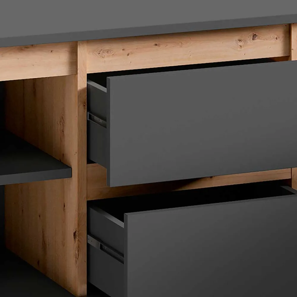Wohnen Skandinavische Möbel|Sideboards & Kommoden*TV-Lowboard in Anthrazit mit Wildeiche - Operatiu