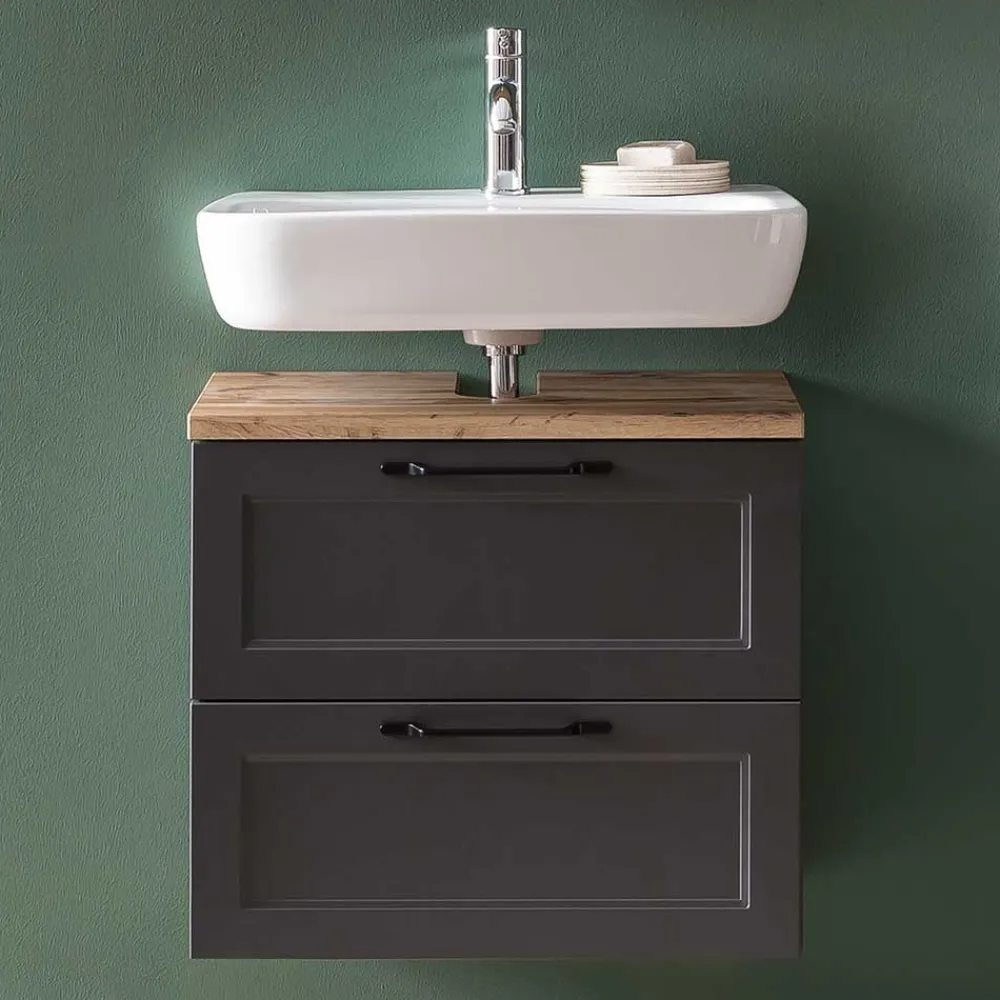 Wohnen Waschtisch|Waschbeckenunterschränke*Unterbeckenschrank in Dunkelgrau mit Wildeiche - Novelya