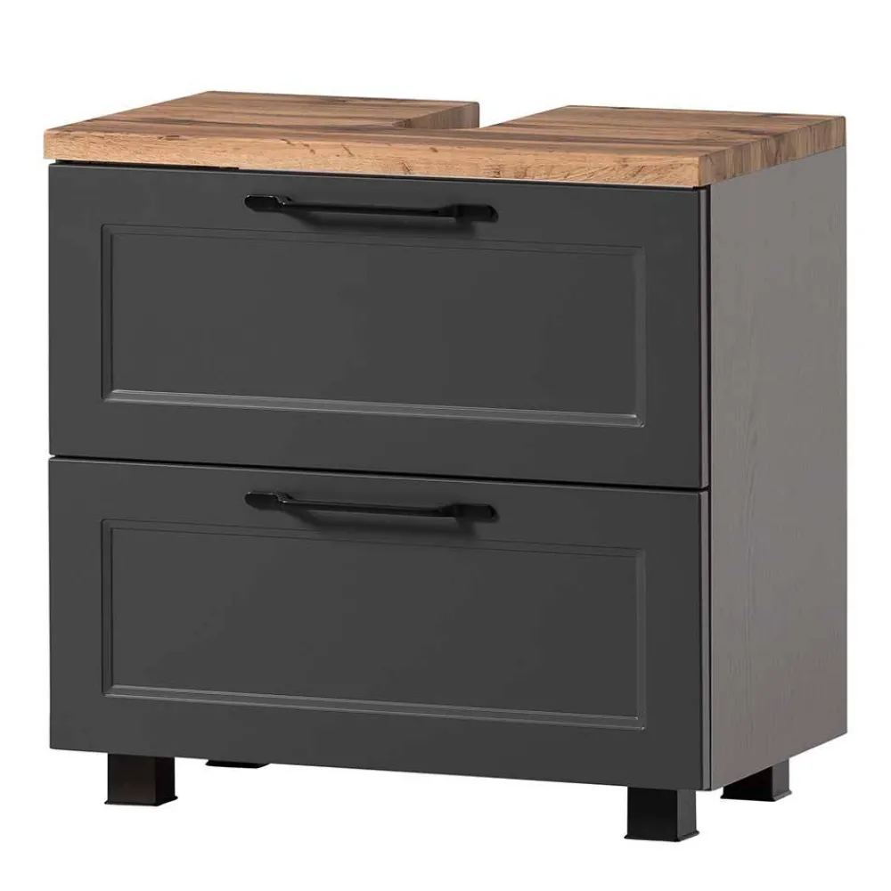 Wohnen Waschtisch|Waschbeckenunterschränke*Unterbeckenschrank in Dunkelgrau mit Wildeiche - Novelya