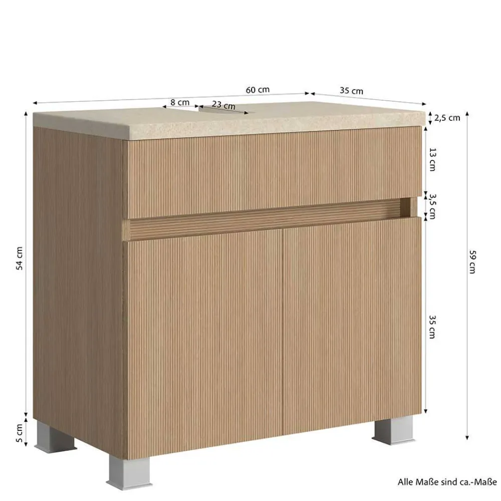 Wohnen Unterbeckenschrank in Eiche Hell Holzoptik - Vibulam