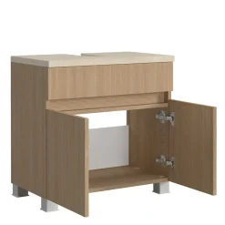 Wohnen Unterbeckenschrank in Eiche Hell Holzoptik - Vibulam