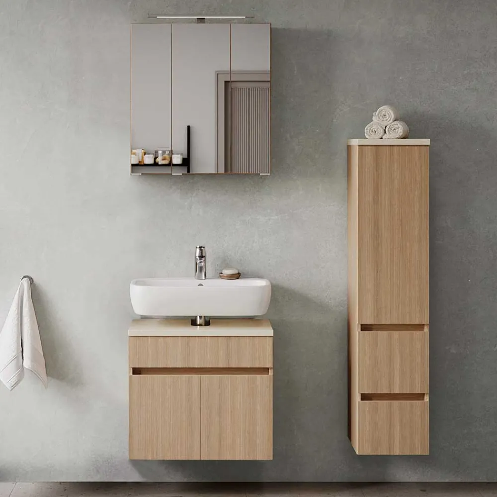 Wohnen Unterbeckenschrank in Eiche Hell Holzoptik - Vibulam