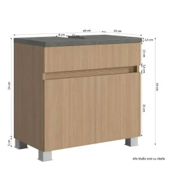 Wohnen Badschränke|Waschtisch*Unterbeckenschrank in Eiche Hell Dekor - Leitha