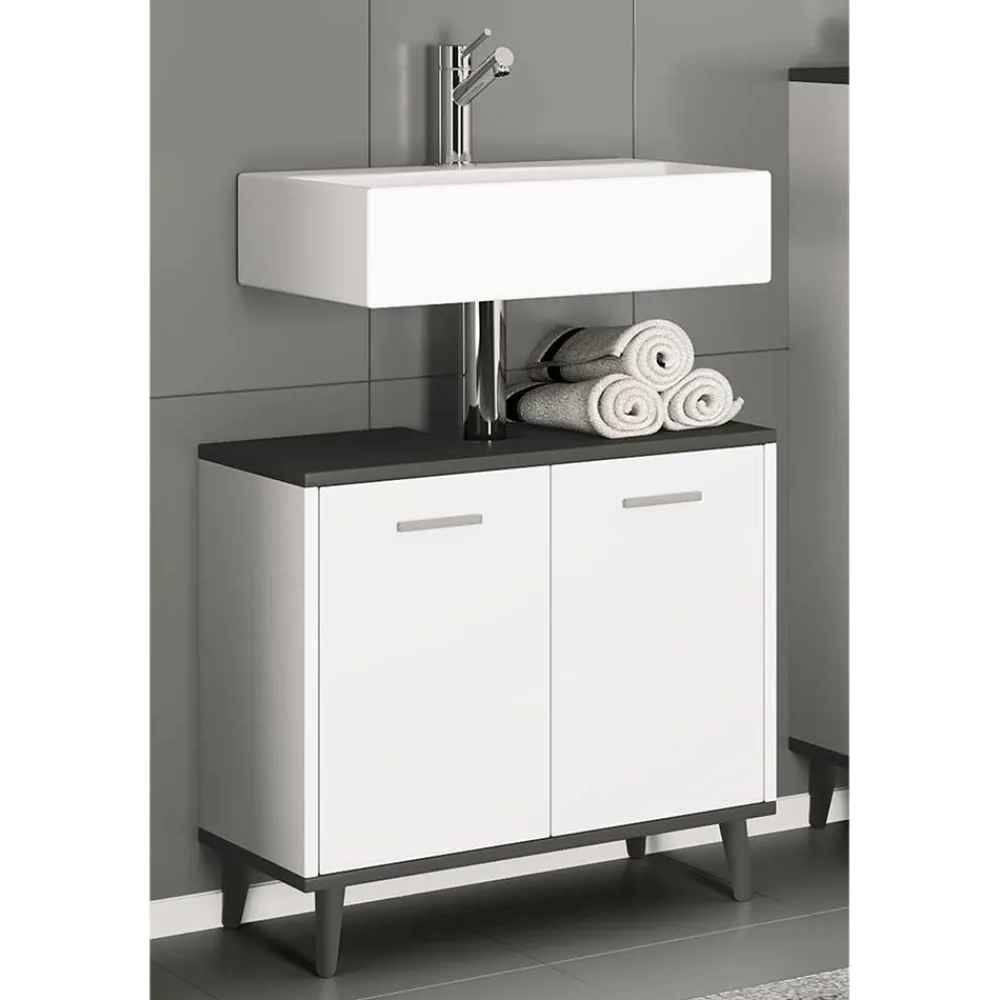 Wohnen Waschtisch|Waschbeckenunterschränke*Unterbeckenschrank in Weiß und Anthrazit - Rondja
