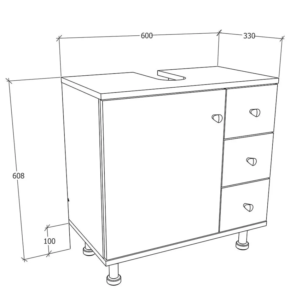 Wohnen Waschtisch|Waschbeckenunterschränke*Unterbeckenschrank mit Tür und drei Schubladen - Huanga