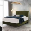 Wohnen Retro Möbel*Velours Boxspringbett in Oliv Grün - Prudenca