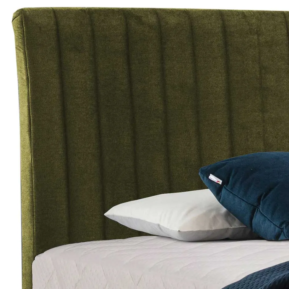 Wohnen Retro Möbel*Velours Boxspringbett in Oliv Grün - Prudenca