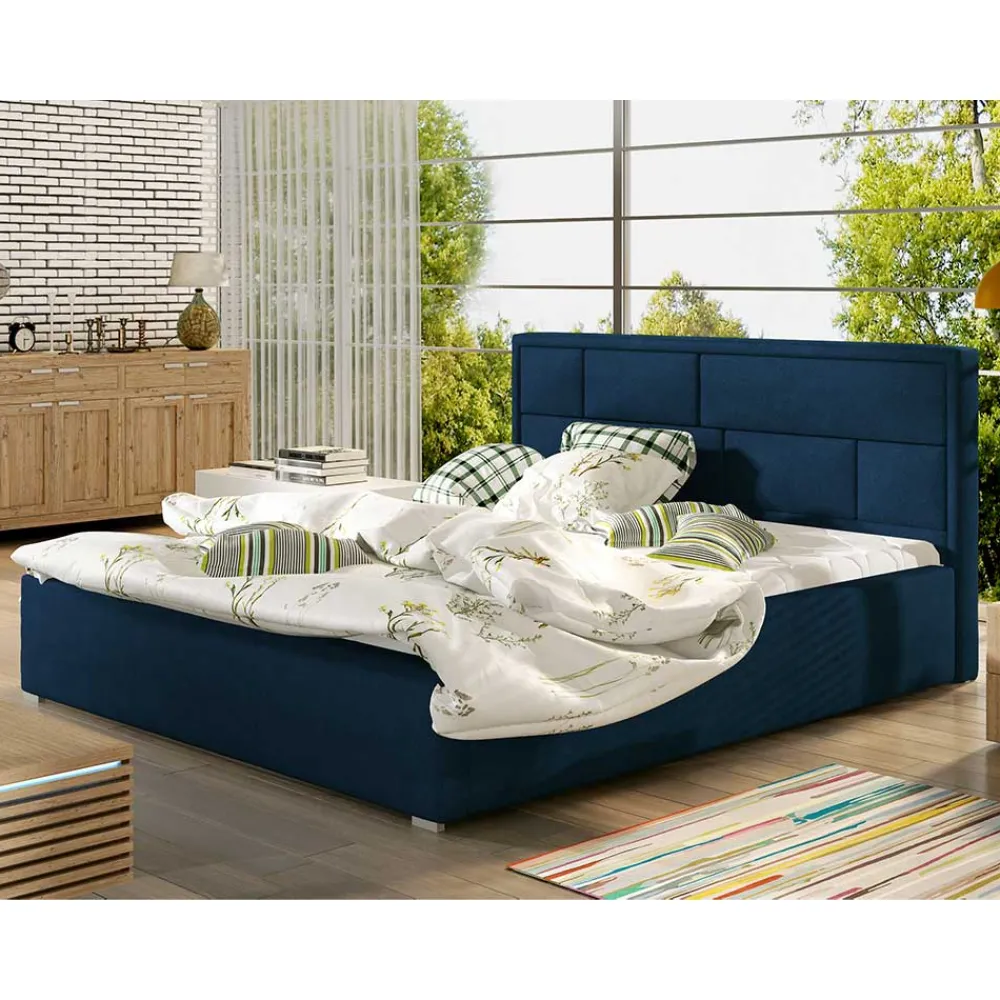 Wohnen Velours Doppelbett in Dunkelblau - Liony