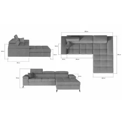 Wohnen Velours Ecksofa in Schwarz - Milwaukee