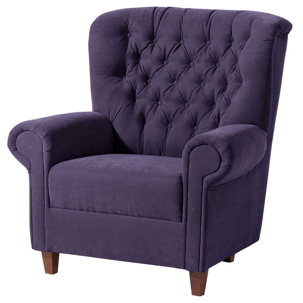 Wohnen Velours Ohrenbackensessel in Violett - Salut